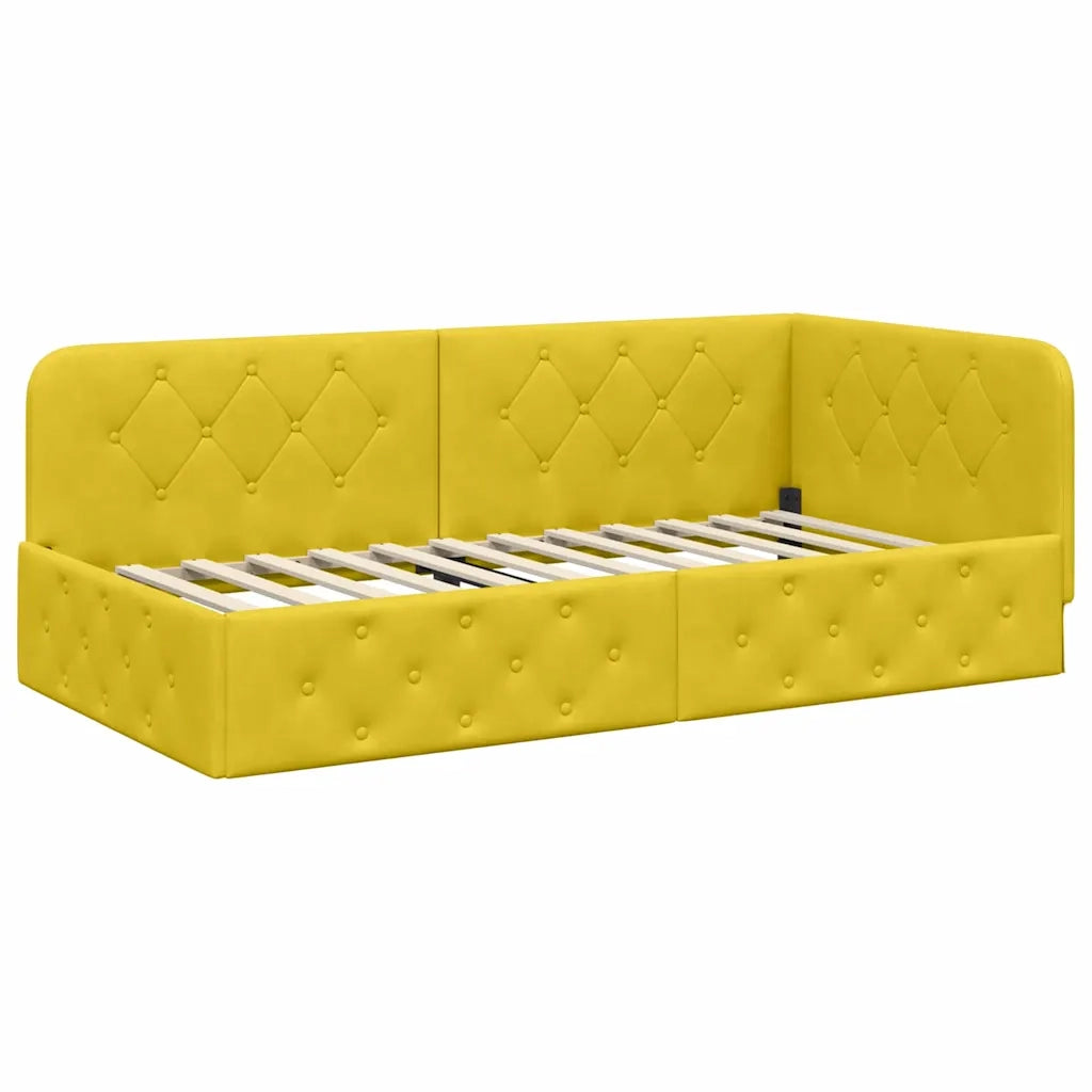 Cornice del letto ad angolo Giallo 90 x 200 cm Velluto