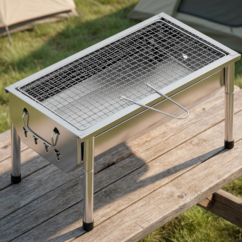 Barbecue A Carbone Portatile In Acciaio Inox Con Griglia Rimovibile Gambe Regolabili Design Compatto Salvaspazio Per Campeggio Picnic Giardino Terrazza Outdoor 40 X 28 X 21.5 Cm Acciaio
