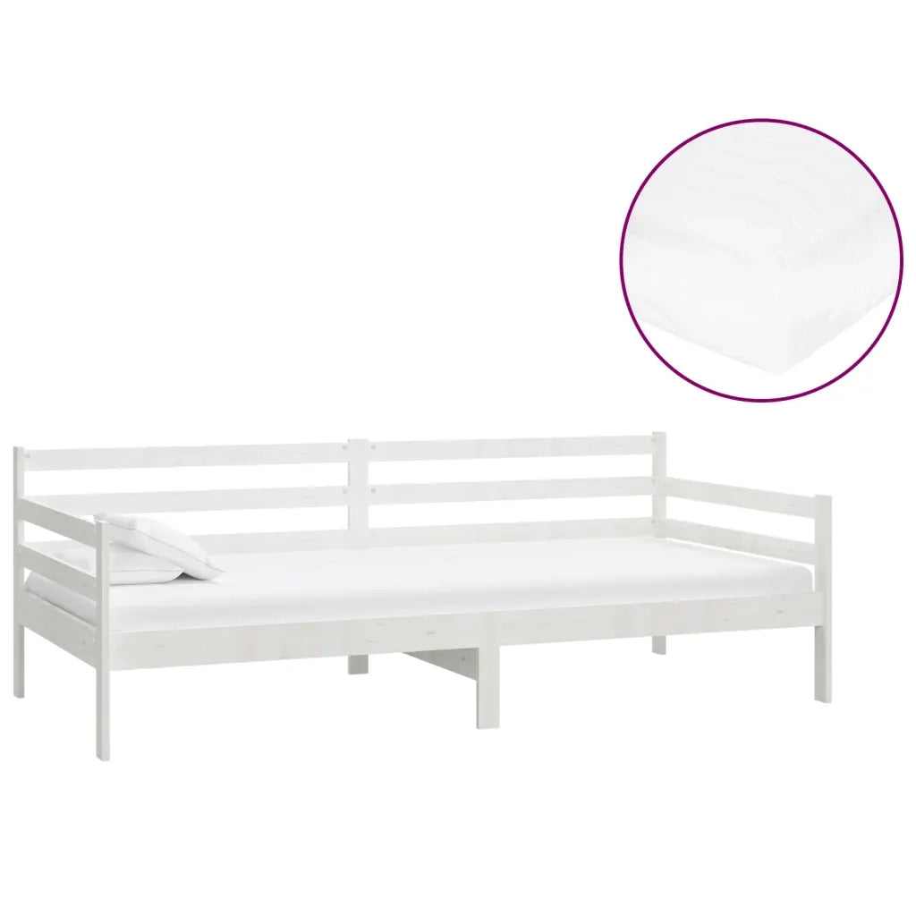 Divano letto | Sof¨¤ letto | Letto singolo con Materasso 90x200 cm Bianco in Legno di Pino