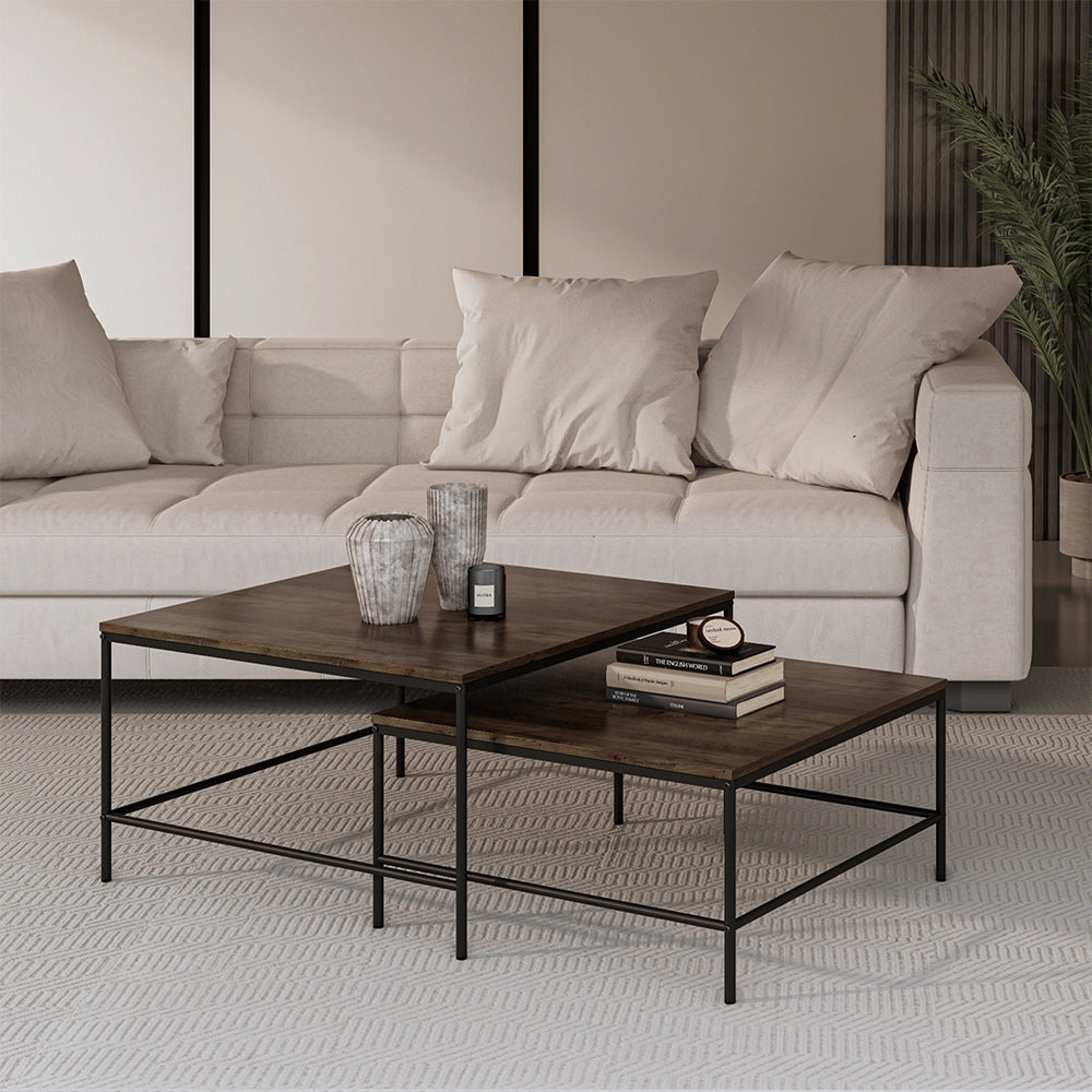 Vicco Tavolino da divano Rovere rustico 80 x 80 cm 2 parti
