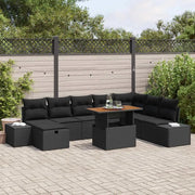 Set Divano da Giardino con cuscino 9 pcs Nero polyrattan