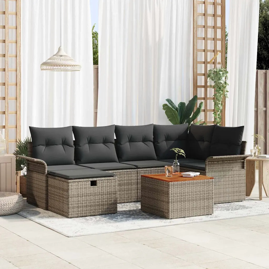 Set Divano da Giardino con cuscino 7 pcs Grigio Poly Rattan 3360786