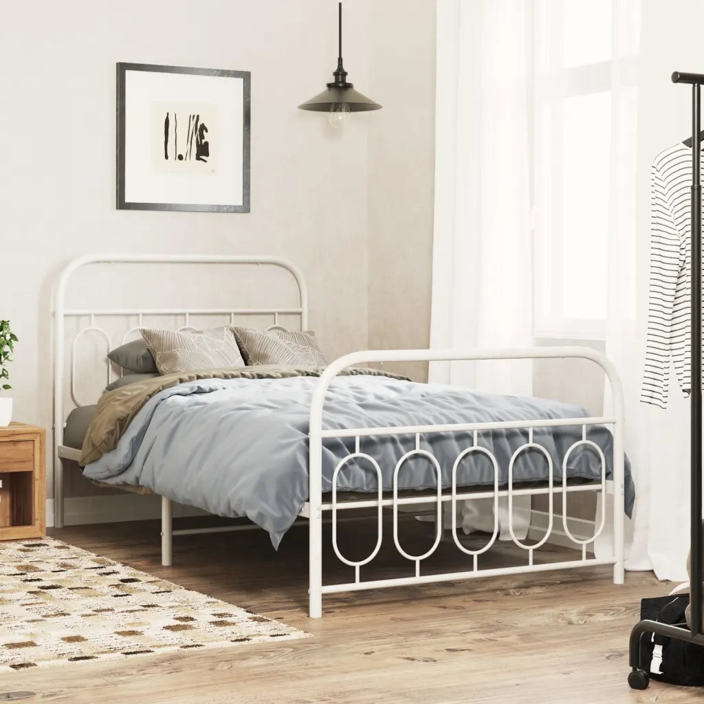 Giroletto con Testiera e Pediera-Struttura Letto Metallo Bianco 100x190 cm 423683
