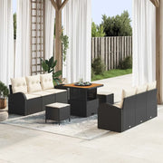Set Divano da Giardino con cuscino 9 pcs Nero polyrattan