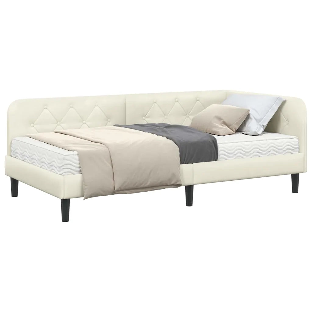 Cornice del letto ad angolo Crema 90 x 200 cm Velluto