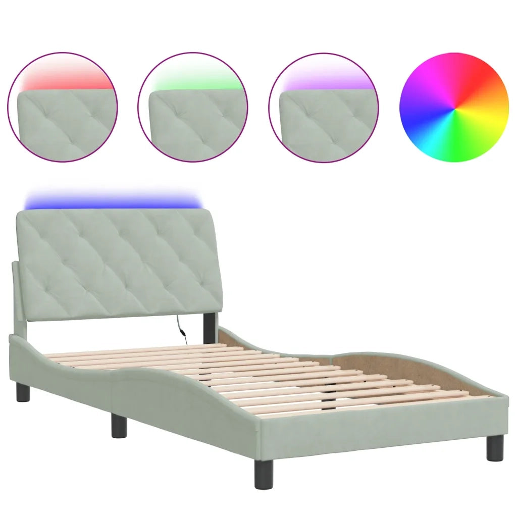 Giroletto con LED senza Materasso Grigio Chiaro 100x200 cm in Velluto