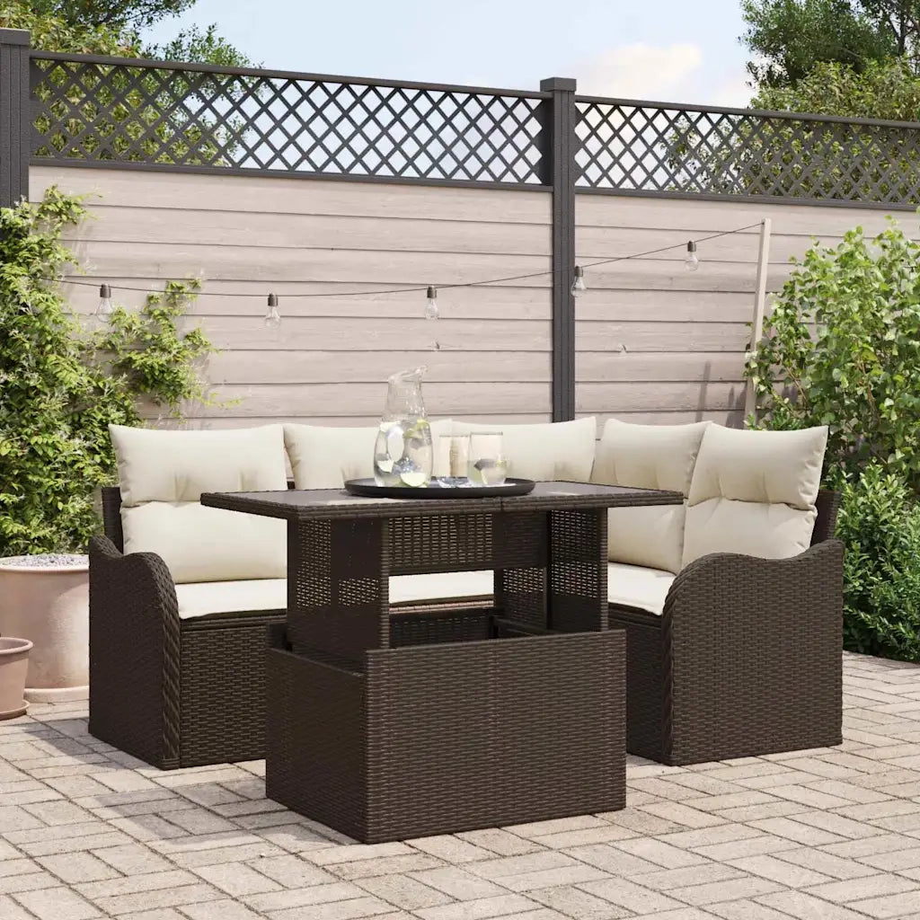 Set Divano da Giardino 5 pcs Marrone Rattan in Polipropilene