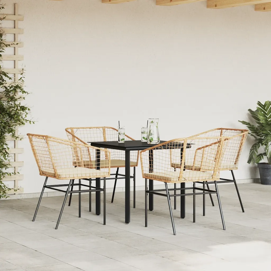 Set da Pranzo da Giardino 5pz con Cuscini Polyrattan Vetro 3334605