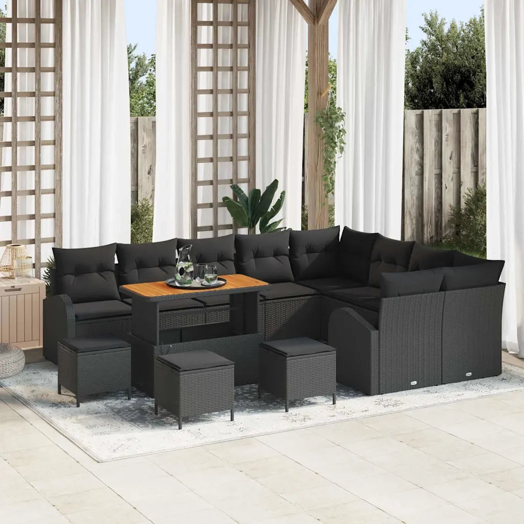 Set Divano da Giardino con cuscino 13 pcs Nero polyrattan 3362439