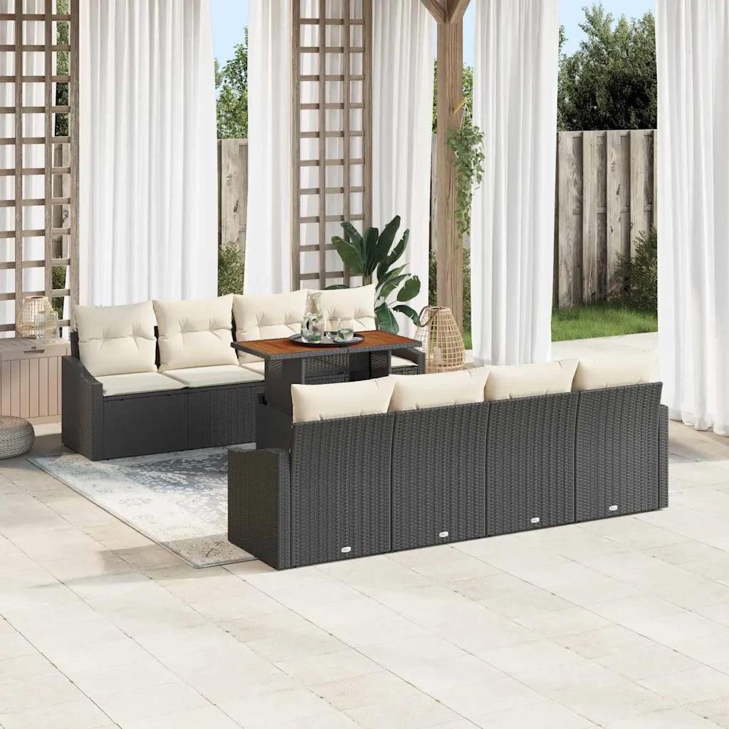 Set da Pranzo per Giardino con cuscino 9 pcs Nero e Crema 3349809