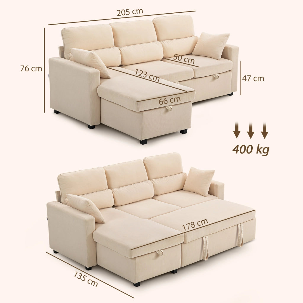 Divano letto angolare con contenitore e cuscini ¨C Minimal ¨C Beige