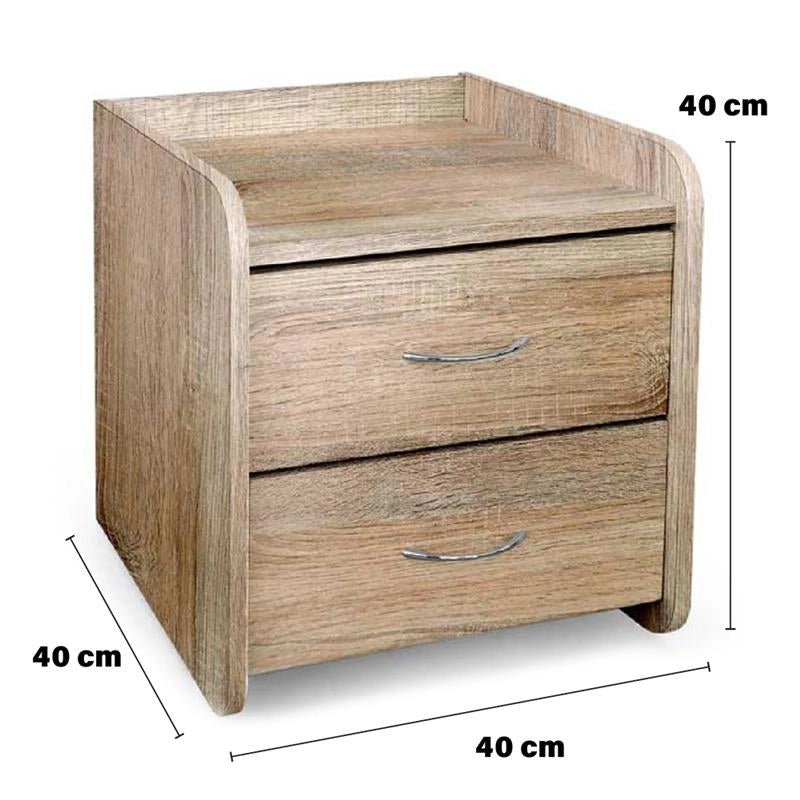 COMODINO DA ARREDO CON 2 CASSETTI 40X40X40CM COLORE ROVERE