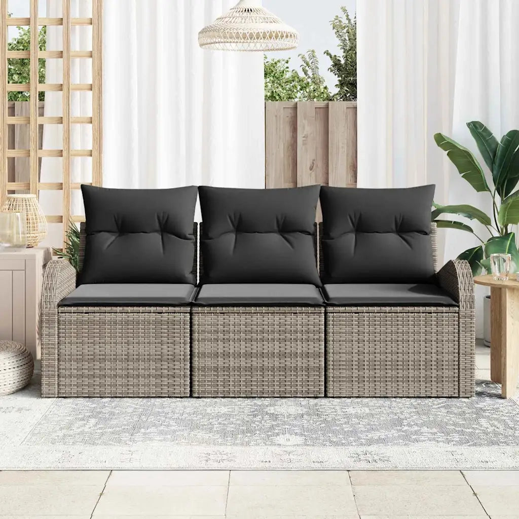 Set Divano da Giardino 3 pz | Set Salotto da Giardino Grigio Poly Rattan