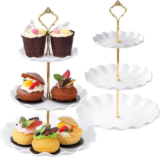 Piatto da Dessert a 3 Livelli per Torta, Cupcake, Frutta, Biscotti e Caramelle, Display per Feste e Eventi