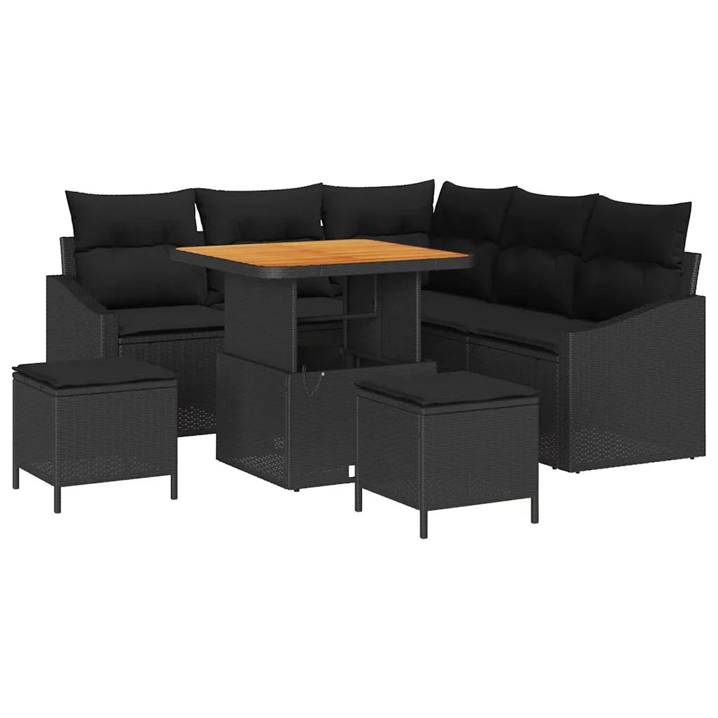 Set Divano da Giardino con cuscino 8 pcs Nero polyrattan 3362649