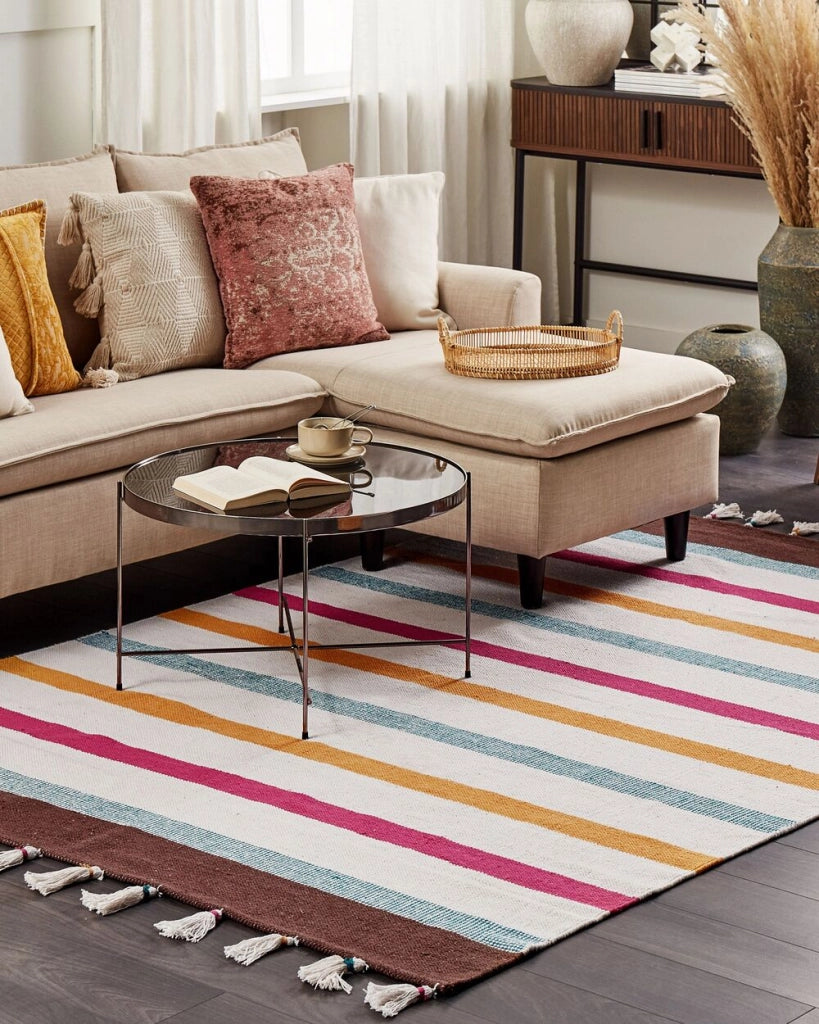 Tappeto strisce multicolore cotone 160 x 230 cm rettangolare tessuto a mano