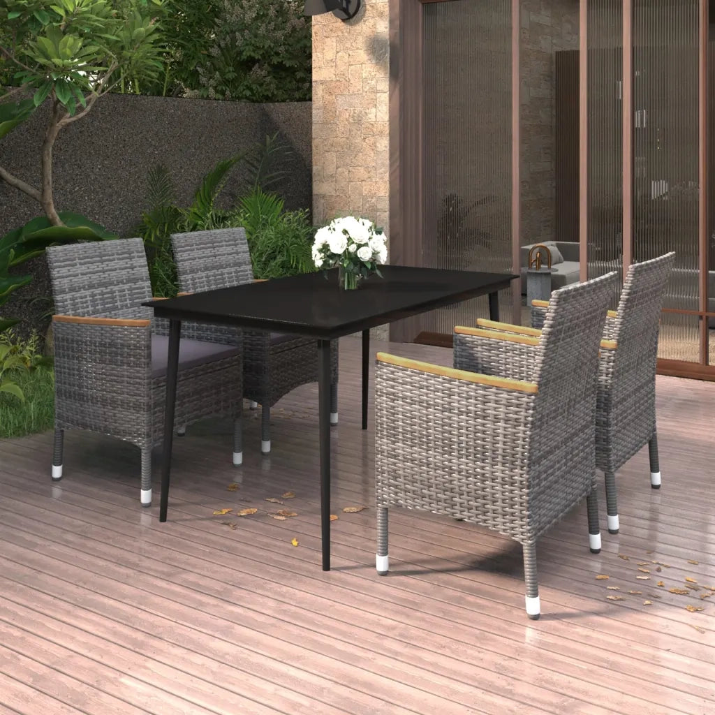 Set da Pranzo per Giardino 5 pz con Cuscini Polyrattan e Vetro 3099789