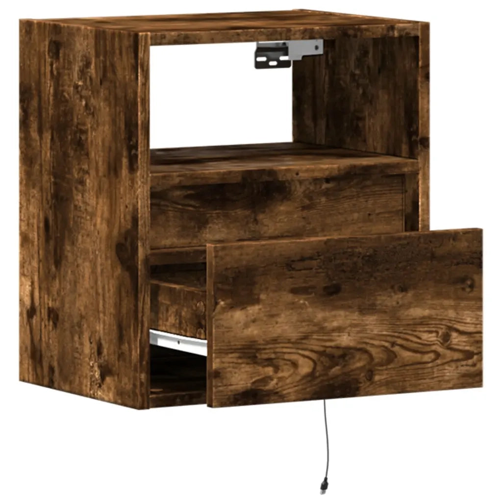 Comodini a Parete con luci LED 2 pz Rovere Fumo 3307984