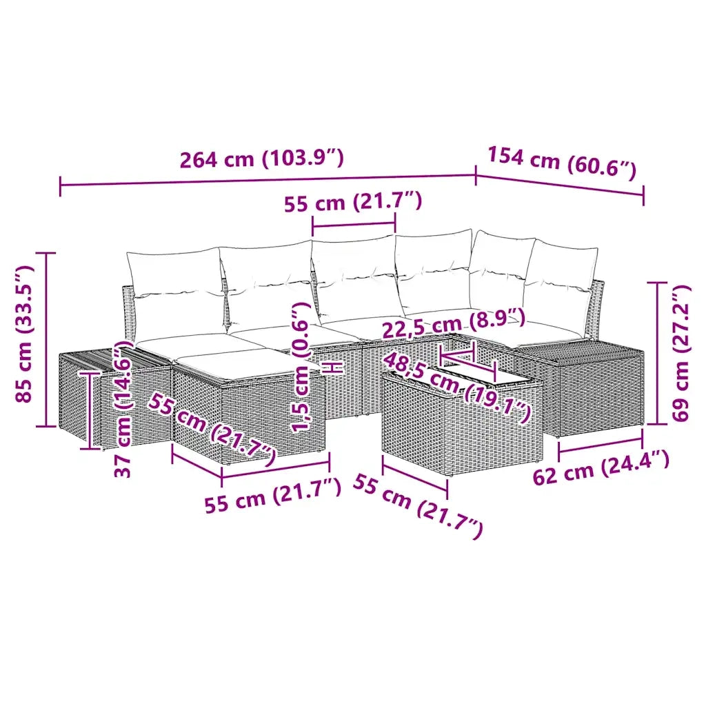 Set Divano da Giardino 7 pcs Marrone e Crema polyrattan 3347138