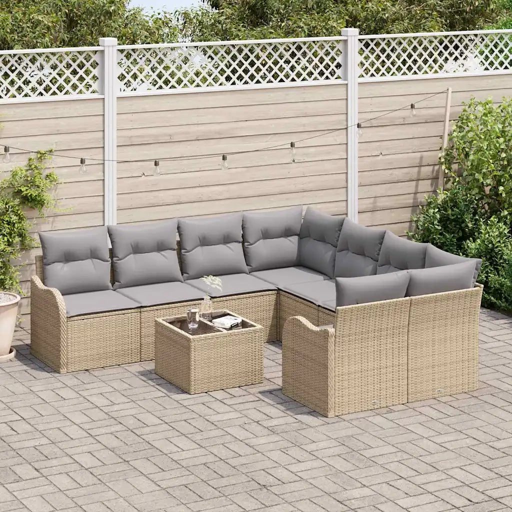 Set Divano da Giardino con cuscino 9 pcs Beige polyrattan 3345640