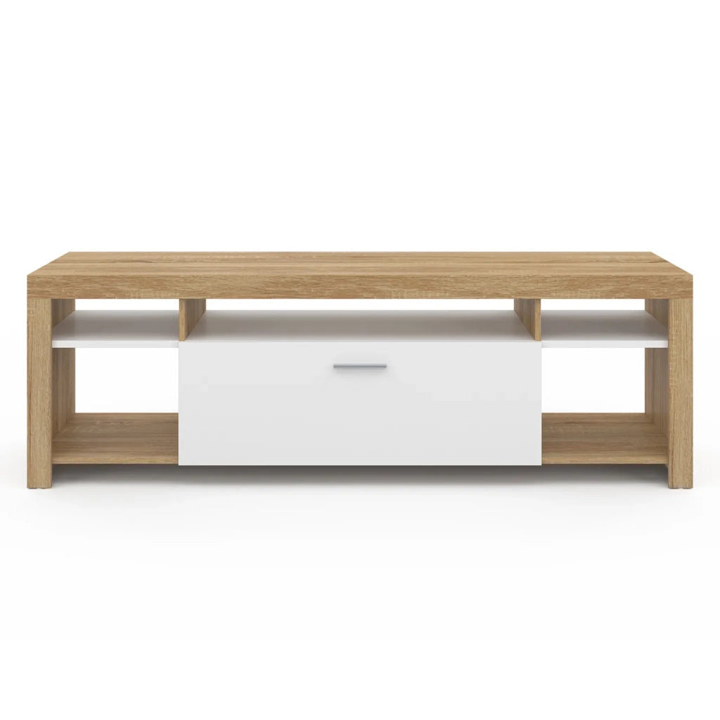 IDMarket - Mueble TV MALO 140 cm en madera y armario blanco