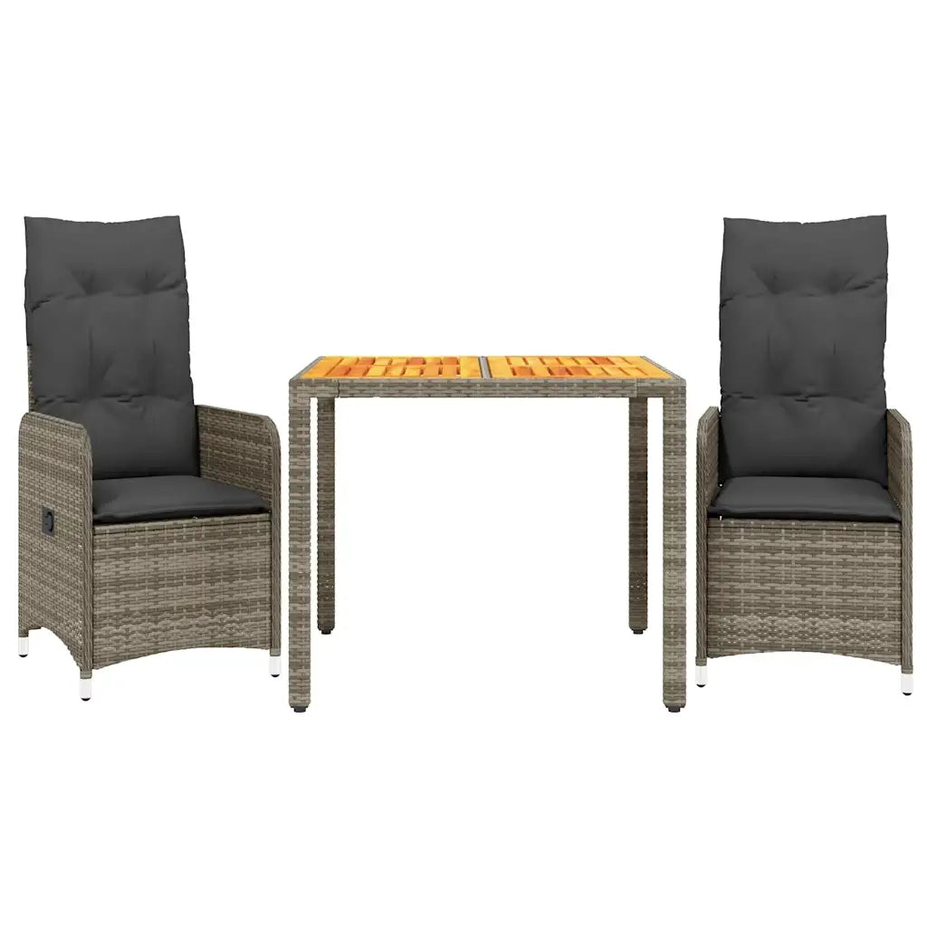 Set Bistrò da Giardino 3 pz con Cuscini in Polyrattan Grigio 3277019