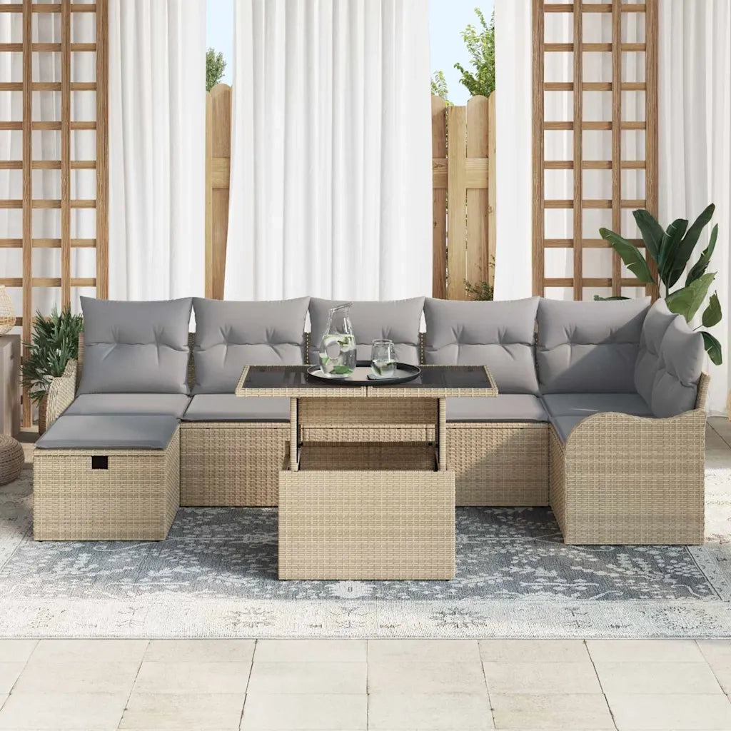 Set Divano da Giardino con cuscino 8 pcs Beige Poly Rattan 3361059