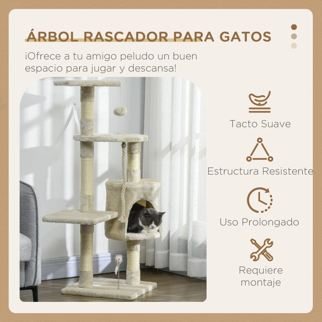 Albero per Gatti con Piattaforme e Giocattoli ¨C Minimal ¨C 116 cm Beige