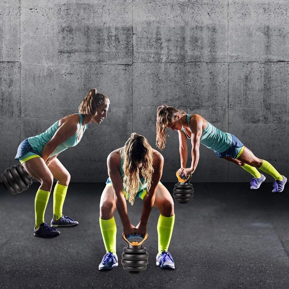 Trade Shop - Set 6in1 Multifunzione Peso 30 Kg Manubri Con Bilanciere E Kettlebell Componibile -