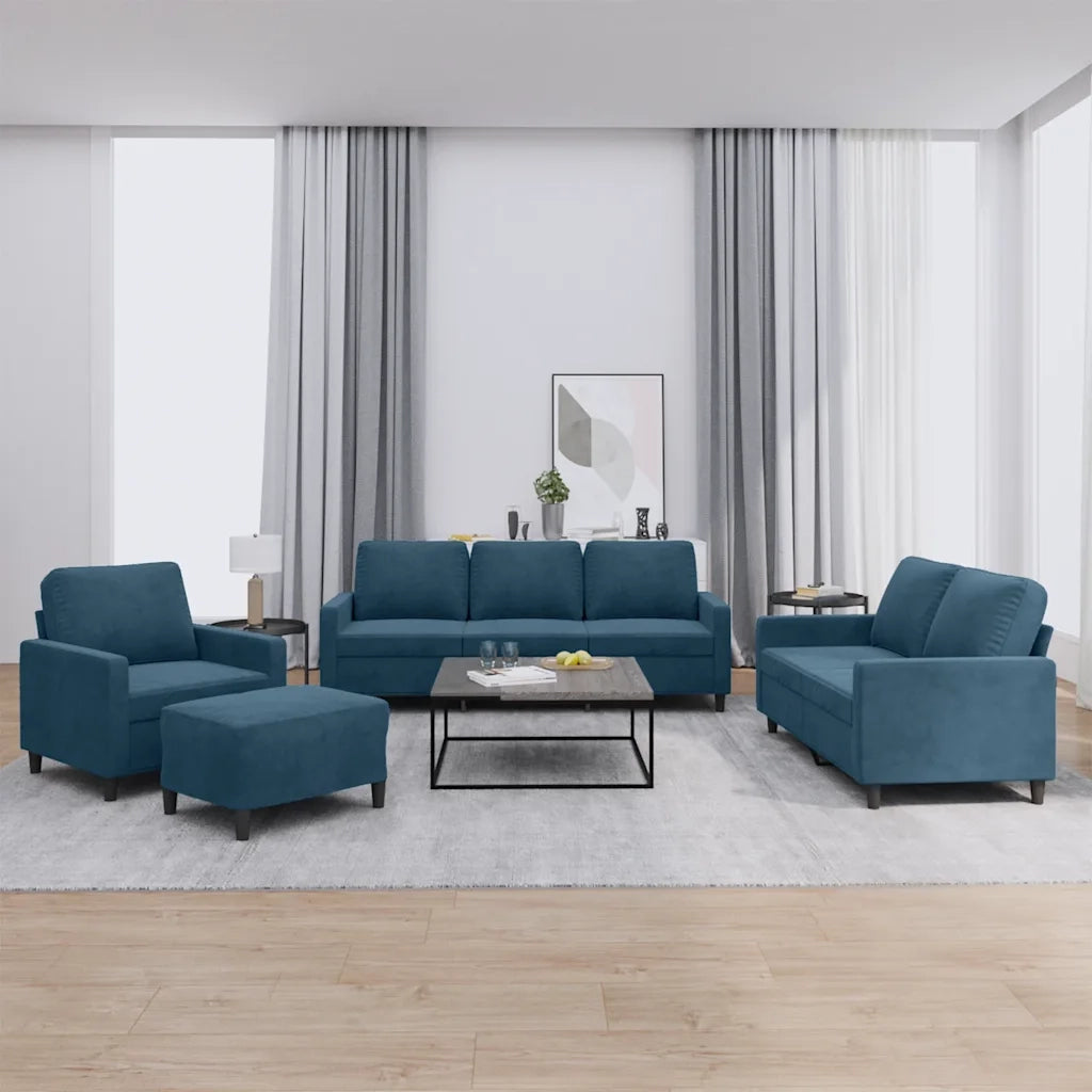 Set di Divani 4 pz con Cuscini Blu in Velluto 3201495