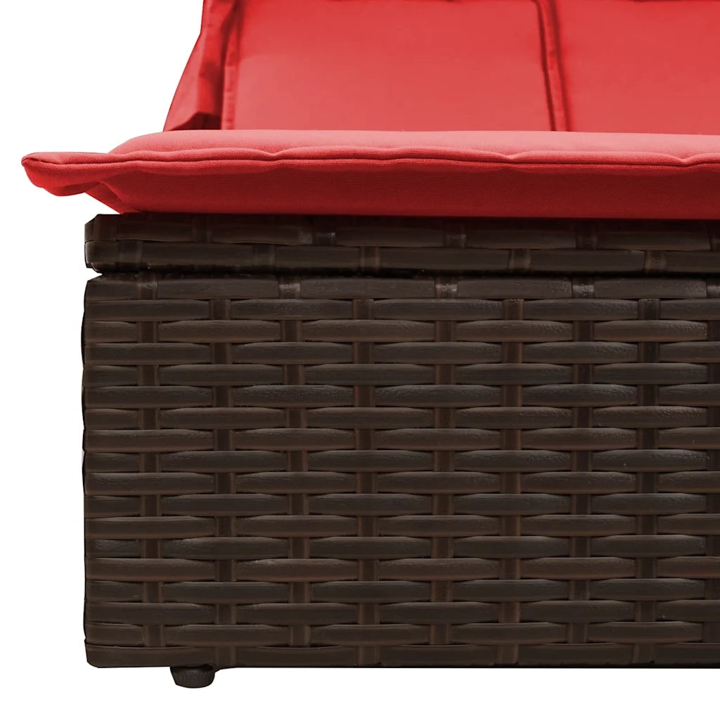 Lettino prendisole doppio con tettuccio e cuscini in Polyrattan Marrone 368643