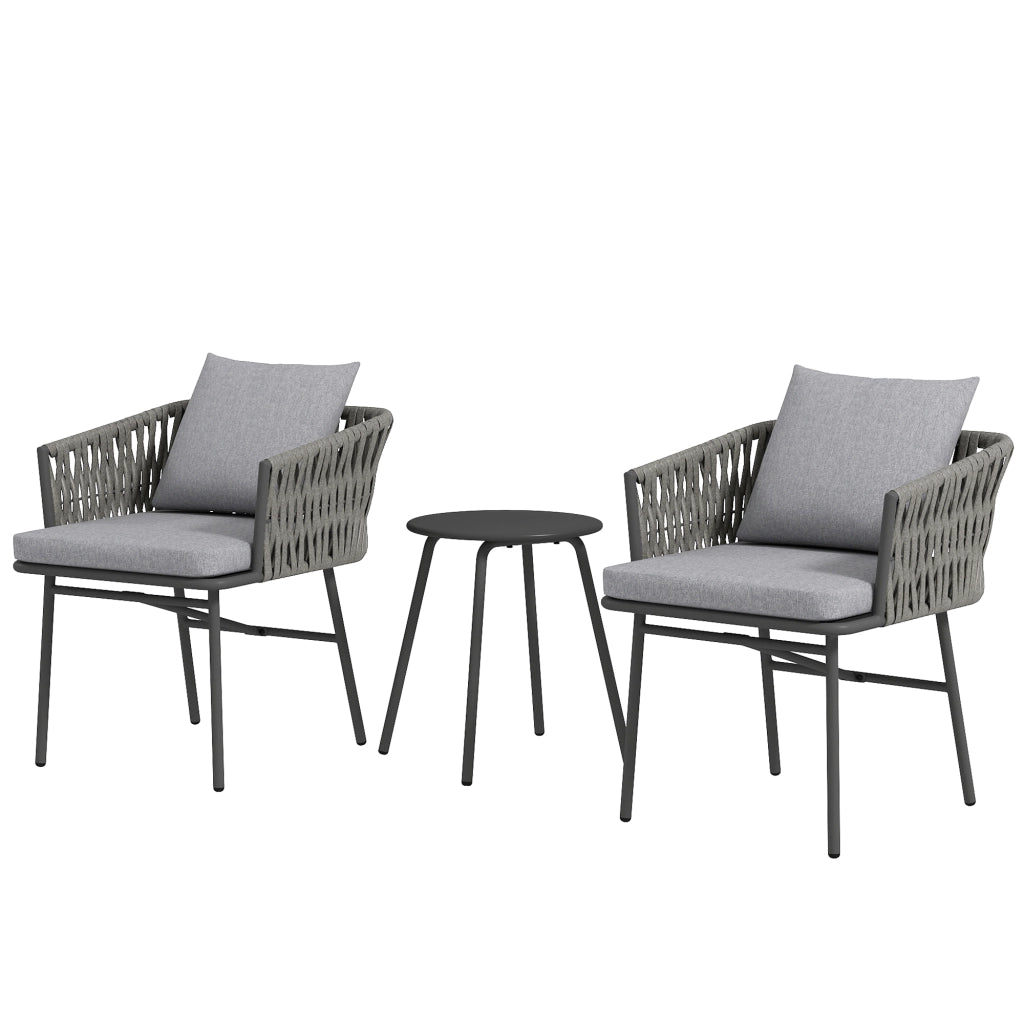 Set Bistrot 3 Pezzi ¨C Minimal ¨C Polyrattan, Grigio, con Cuscini
