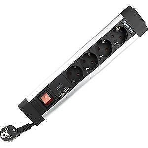 REV 0014438713 Supraline Multipresa 4 Prese 2 Porte USB Interruttore Cavo 2,2 m 3500 W colore Argento