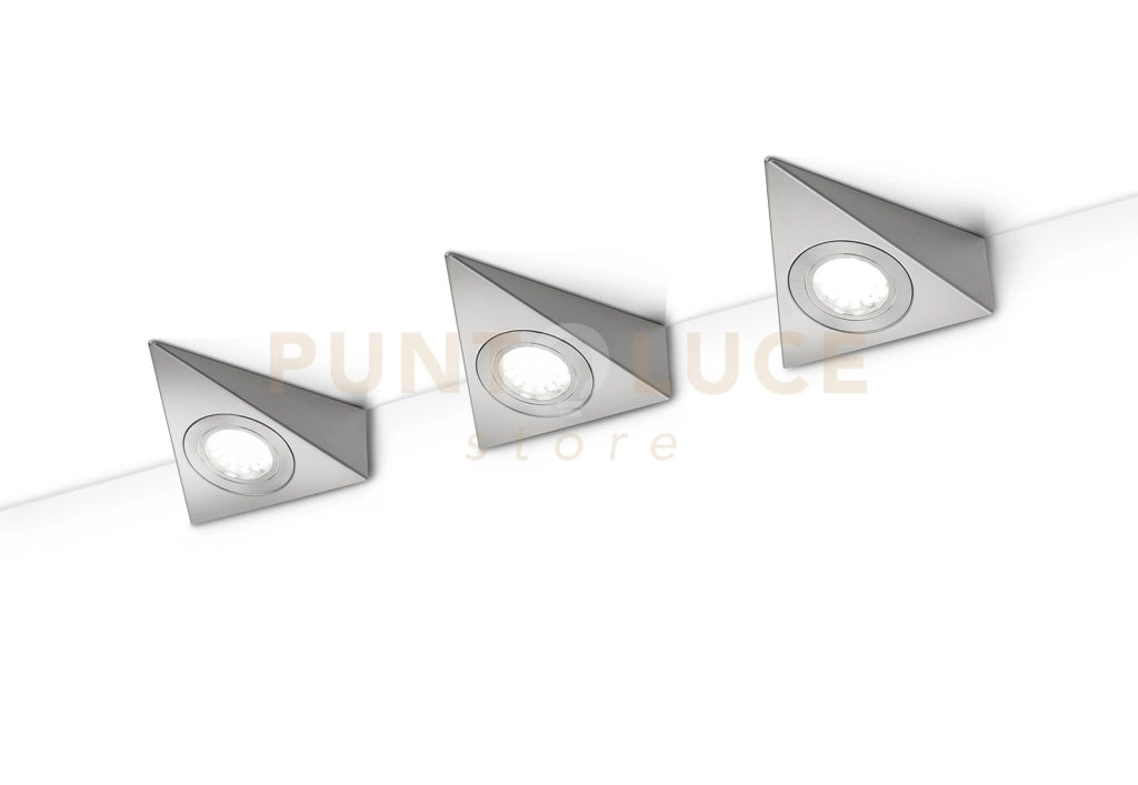 ECCO KIT 3 PEZZI SOTTOPENSILE ACCIAIO 12,4cm LED 3W · 3x 200lm, 3000K