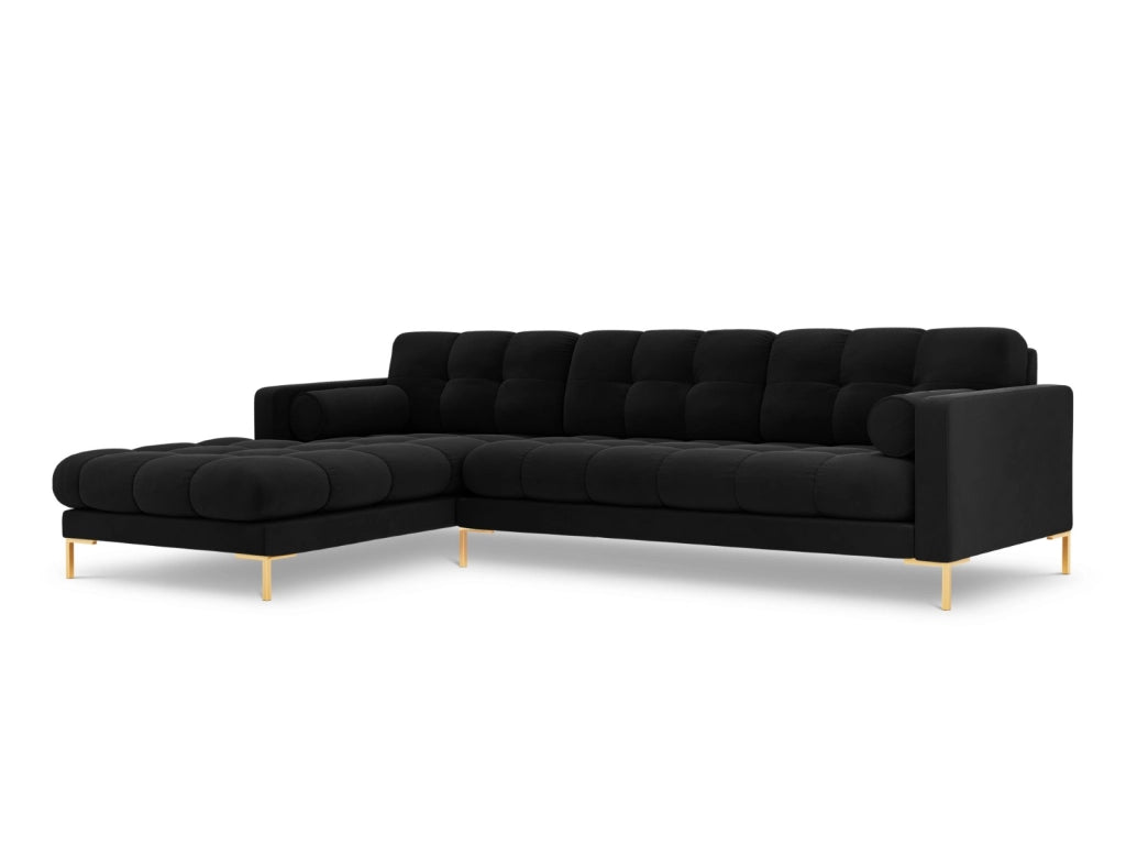 Cosmopolitan Design - Divano angolare sinistro "Bali" 5 posti in velluto nero 