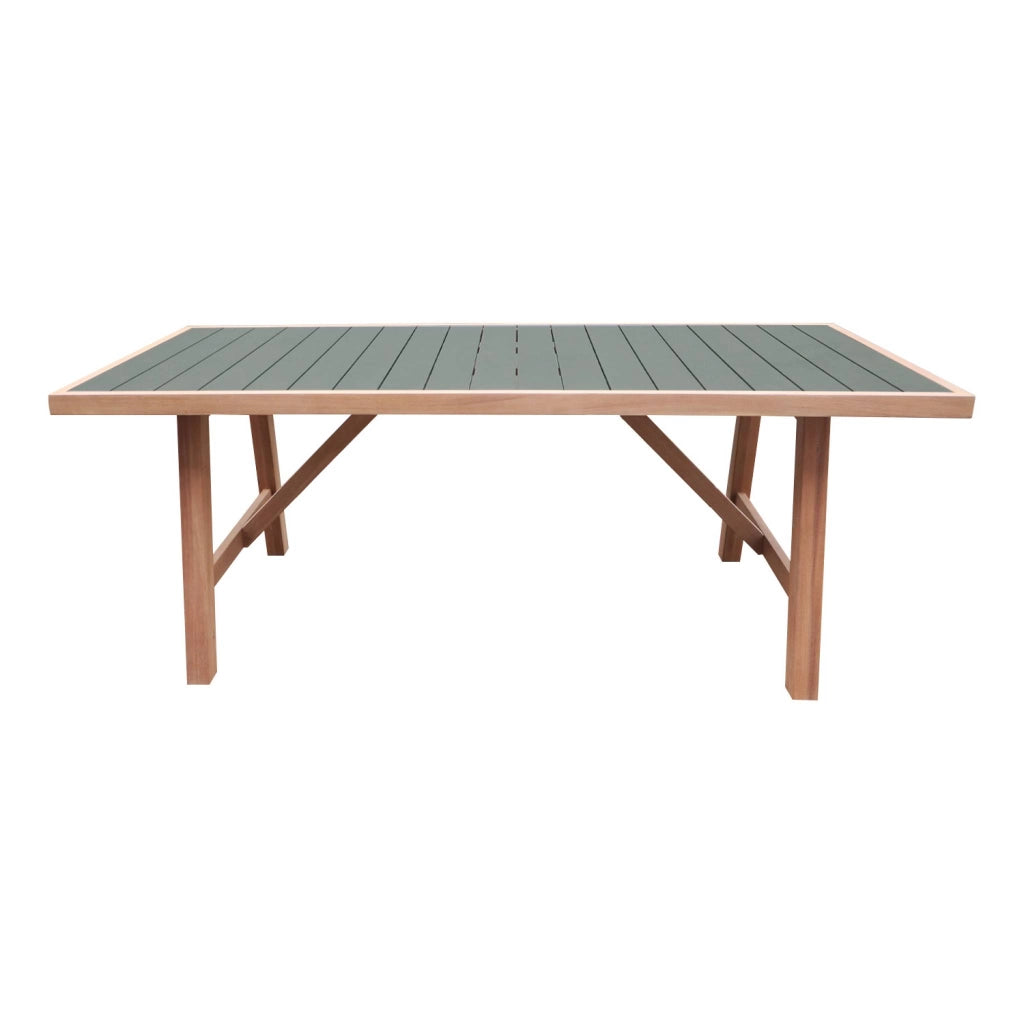 Tavolo da giardino in legno di hevea e alluminio, 6 posti, verde kaki