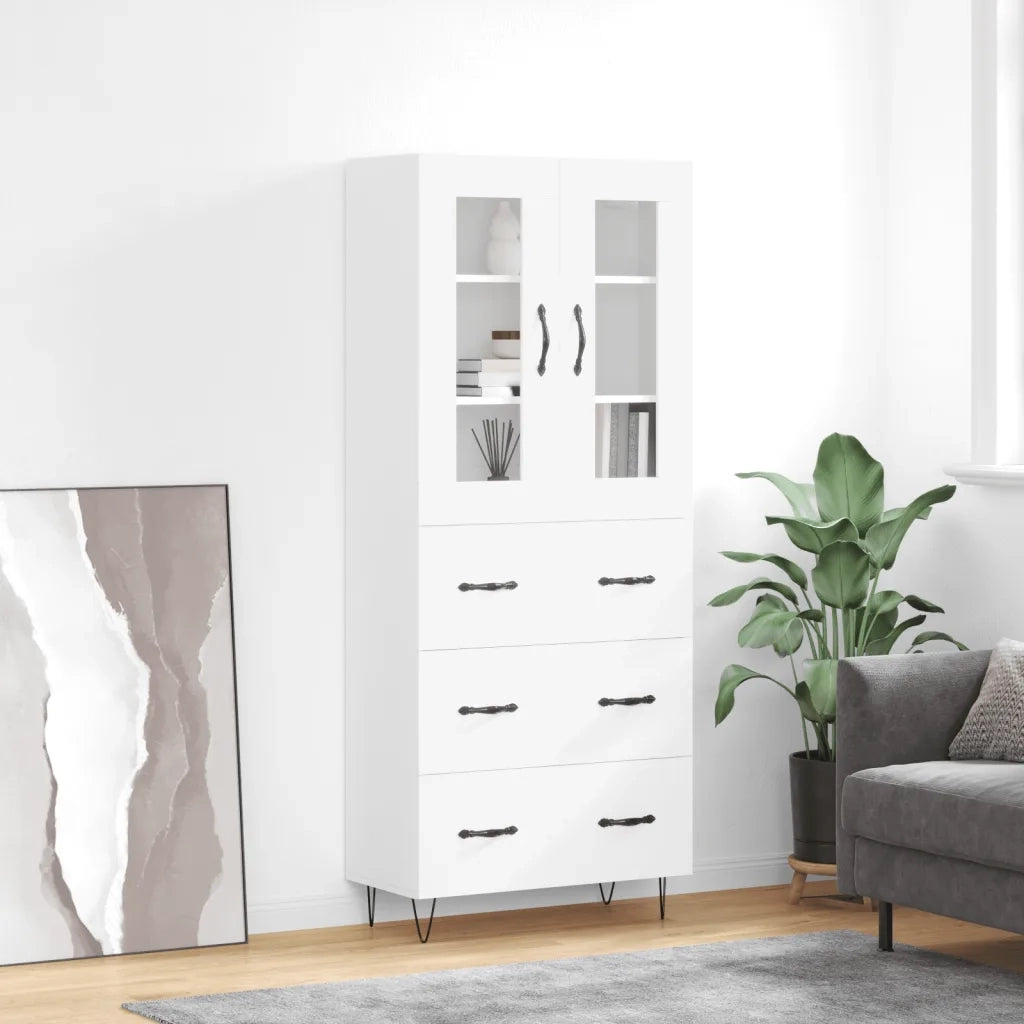 Credenza-Buffet-Armadio da cucina Bianca 69,5x34x180 cm in Legno Multistrato 816423