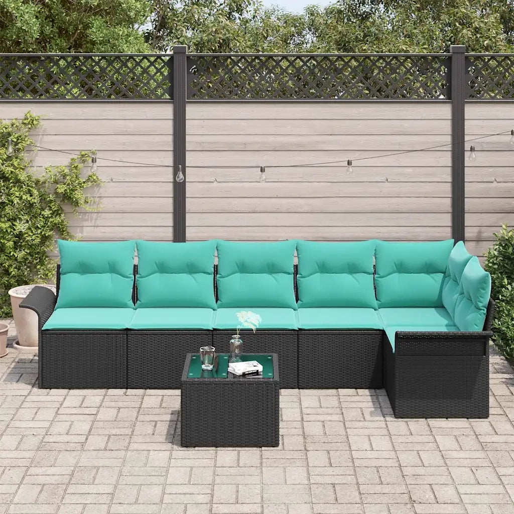 Set Divano da Giardino con cuscino 7 pcs Nero Poly Rattan 3354065