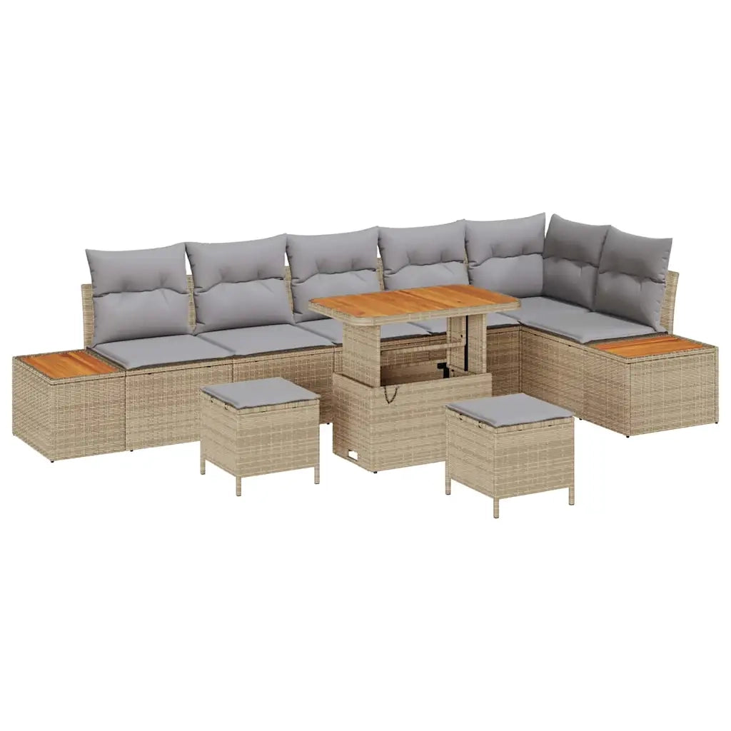 Set Divano da Giardino con cuscino 9 pcs Beige Poly Rattan 3364887