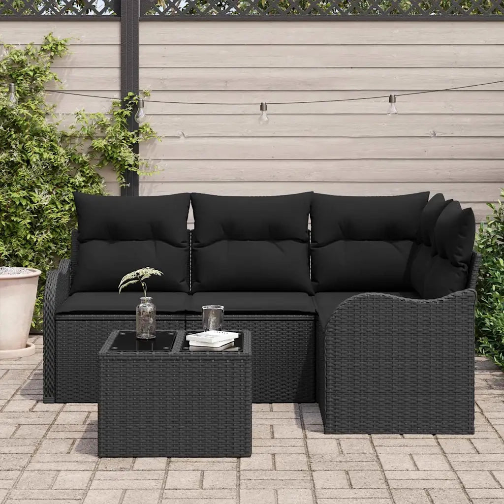 Set Divano da Giardino con archiviazione 5 pcs Beige polyrattan
