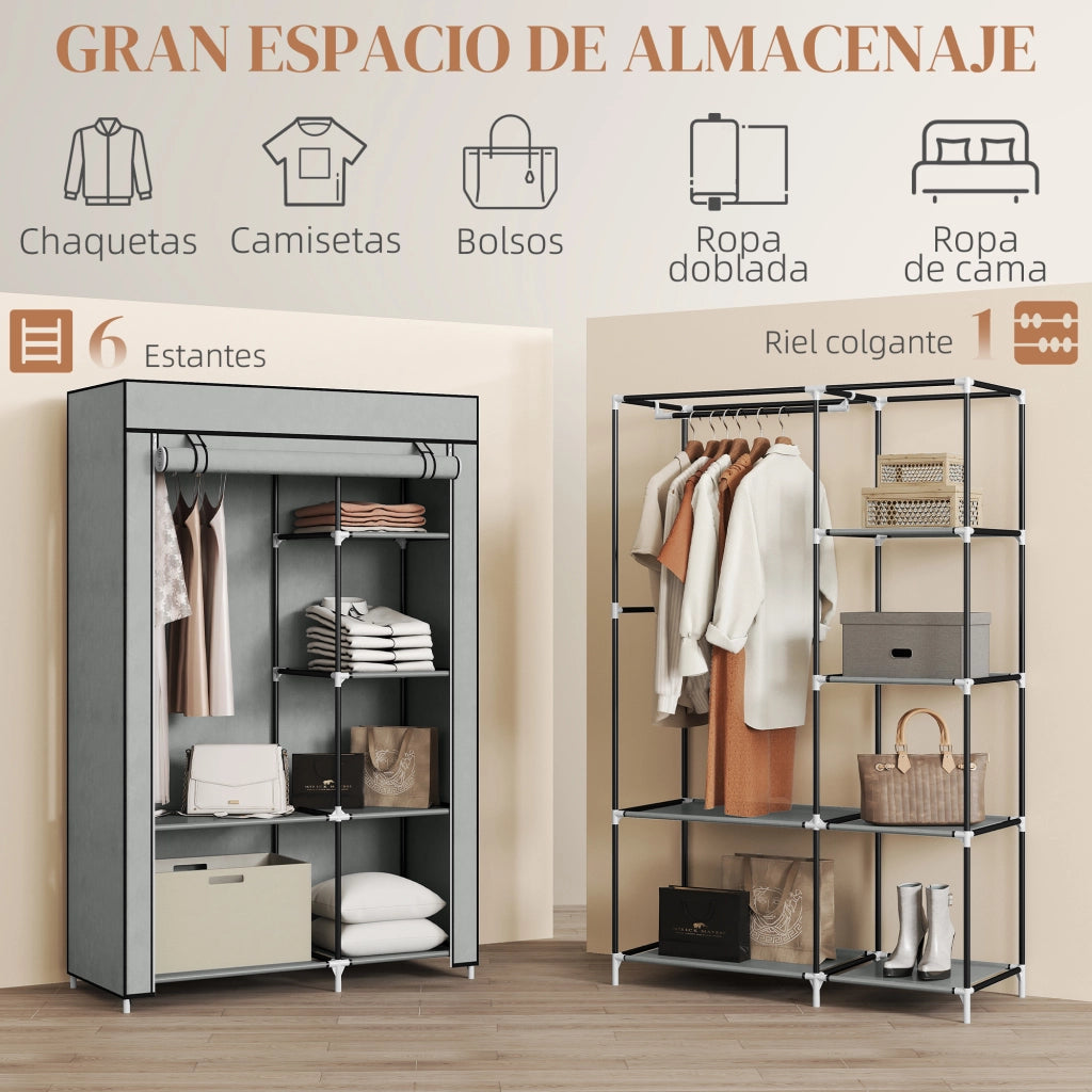Armadio Portatile Pieghevole con Ripiani e Appendiabiti ¨C Minimal ¨C 103x43x162,5 Grigio