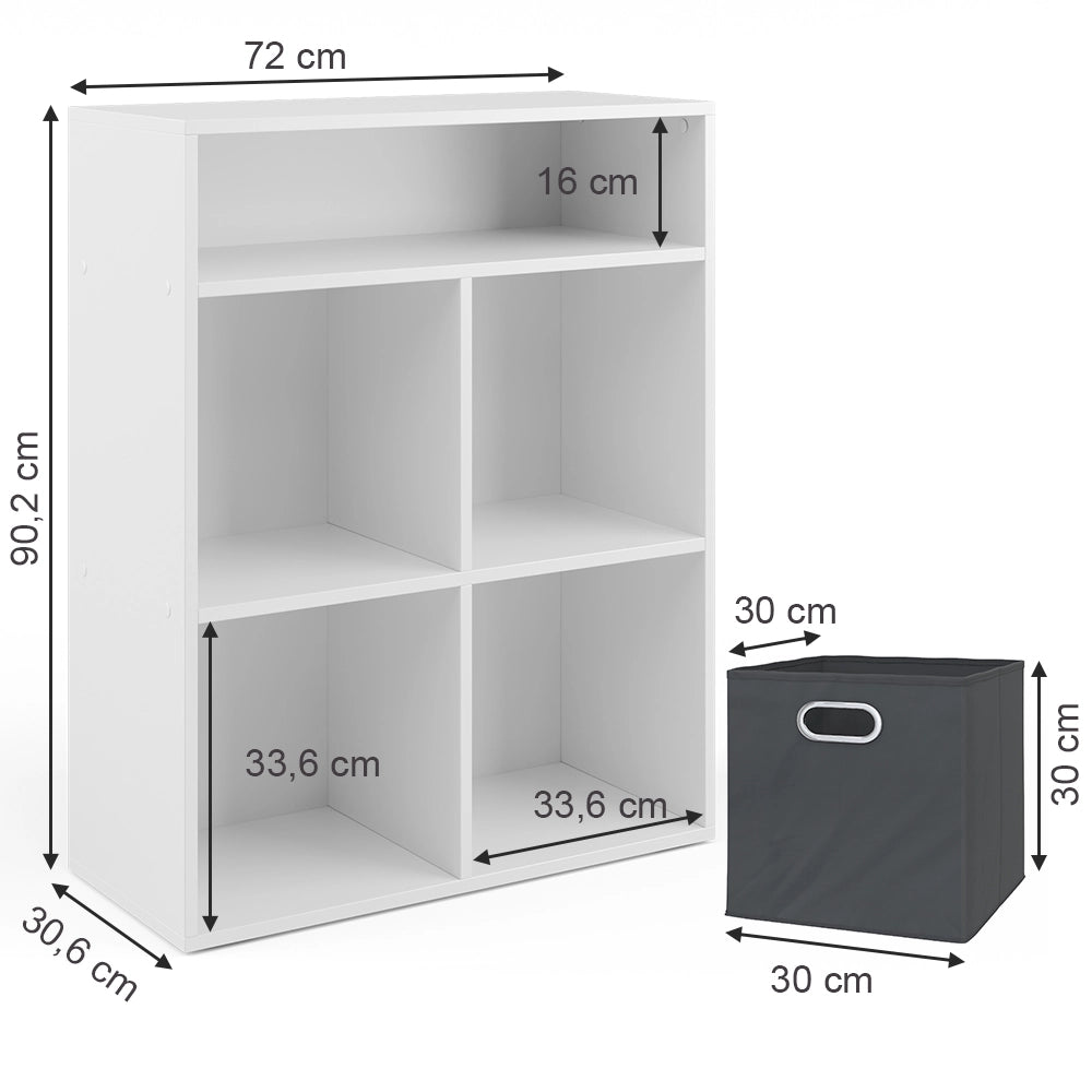 Vicco Libreria Bianco 72 x 90.2 cm con 4 scatole pieghevoli