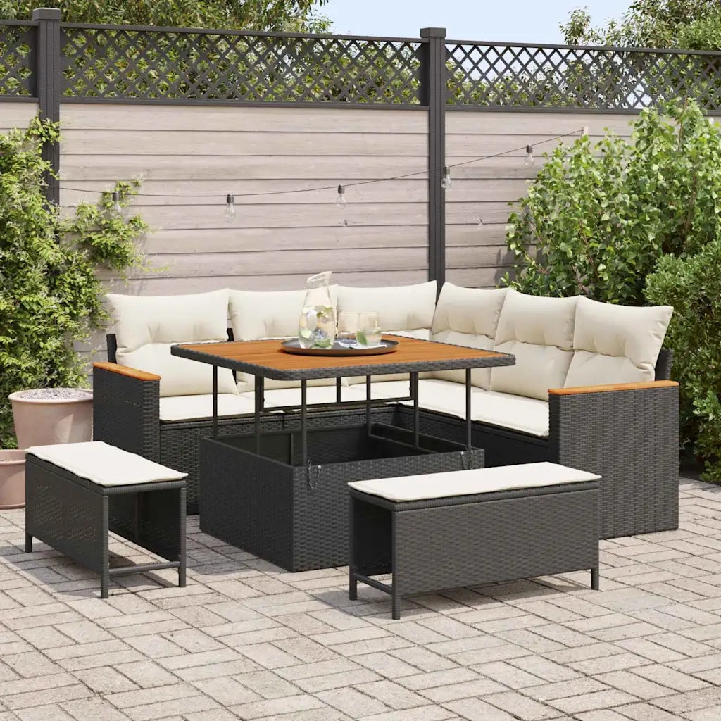 Set Divano da Giardino 8 pcs Nero polyrattan