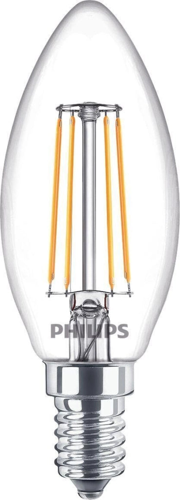 Philips Lampadina LED Candela B35 E14 Filamento 4W 470 lm 2700K Bianco Caldo Trasparente Confezione 4 Pezzi