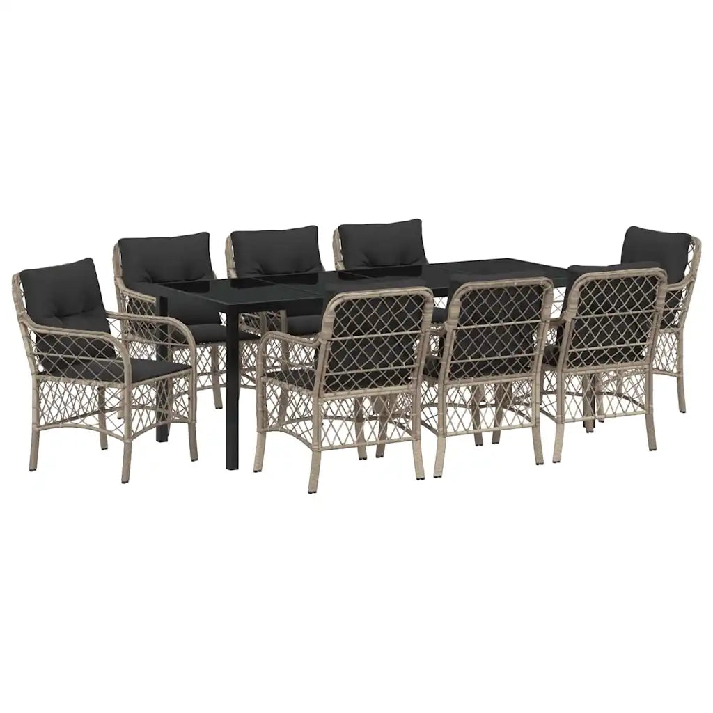 Set da Pranzo per Giardino 9 pcs Grigio chiaro polyrattan 3380245