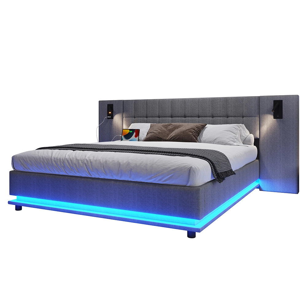 Letto-Xylo-180x200 cm-LED, spot, USB, lino grigio