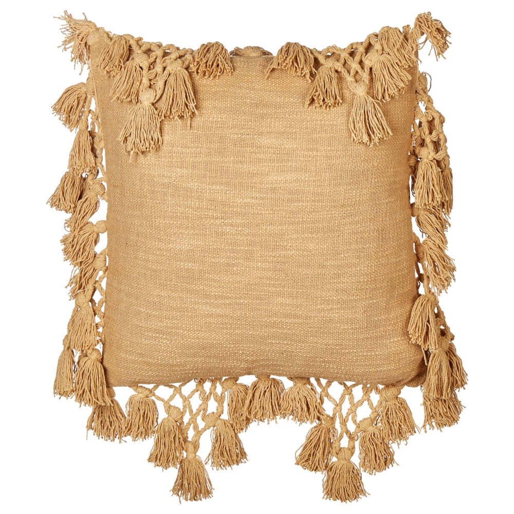 Set di 2 cuscini in cotone sabbia con nappe 45 x 45 cm morbida imbottitura