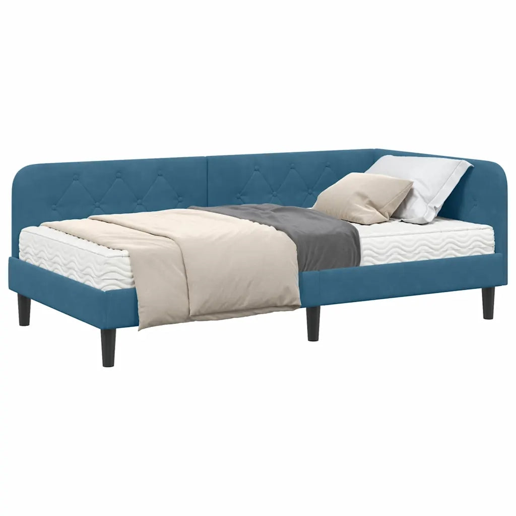 Cornice del letto ad angolo Blu 100 x 200 cm Velluto