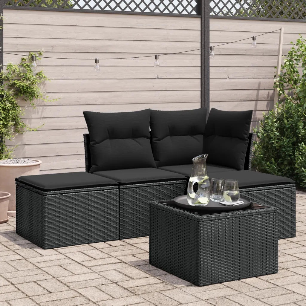 Set Divani da Giardino 5 pz con Cuscini in Polyrattan Nero 3249324