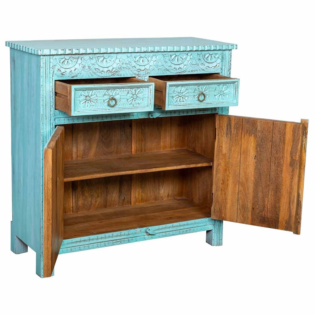 Credenza in legno invecchiato blu 101x41x101h cm